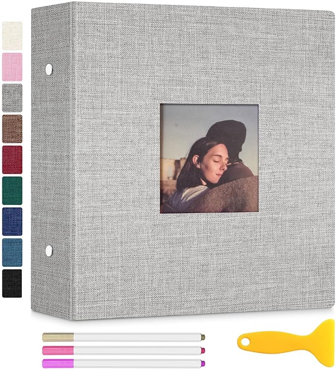 Zesthouse Photo Album Self Adhesive with Picture Display Window, 3-Ring Scrapbook Albums 60 Pages Holds 8x10 5x7 4x6 Photos, DIY Photo Book Ideal Gift for Family Wedding Baby
