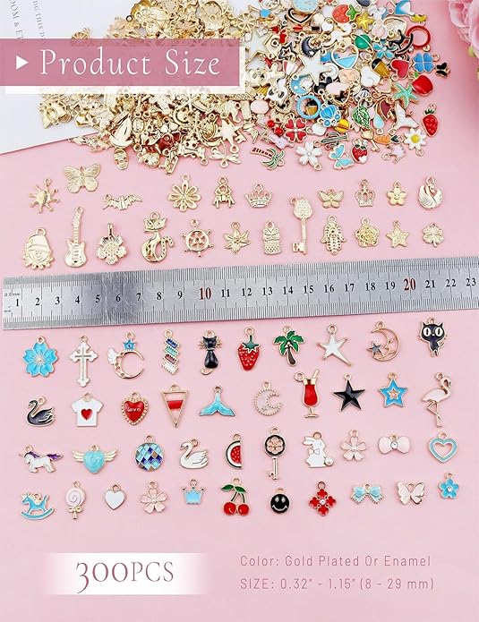 JIALEEY 300Pcs Assorted Gold-Plated Enamel Charms for Jewelry Making - Earring, Necklace, Bracelet