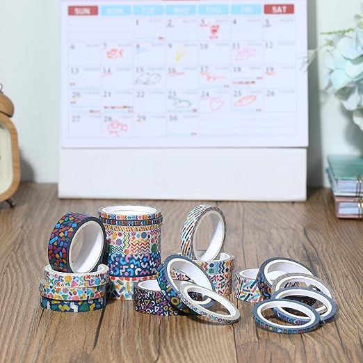 Mr. Pen- Washi Tape Set, 21 Rolls, Assorted Sizes, Geo Labyrinth, Washi Tape for Journaling