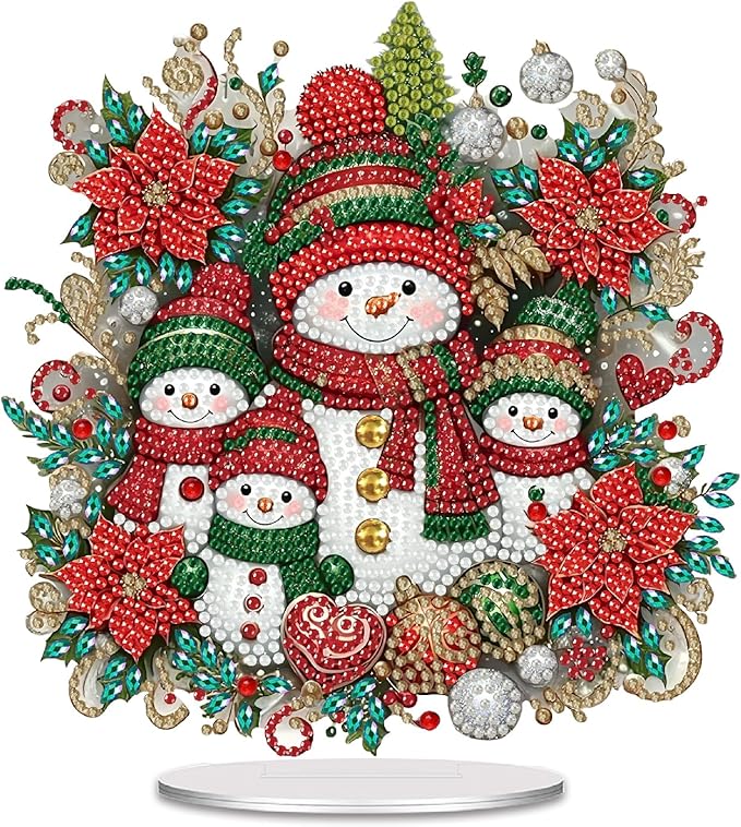 NEGEKFKX Snowman Tabletop Ornament DIY Diamonds Art Painting kit,Christmas Desktop Diamonds Painting Kit for Adult,Acrylic Diamonds Painting Board Kit Ornament, Special Crystal Diamond
