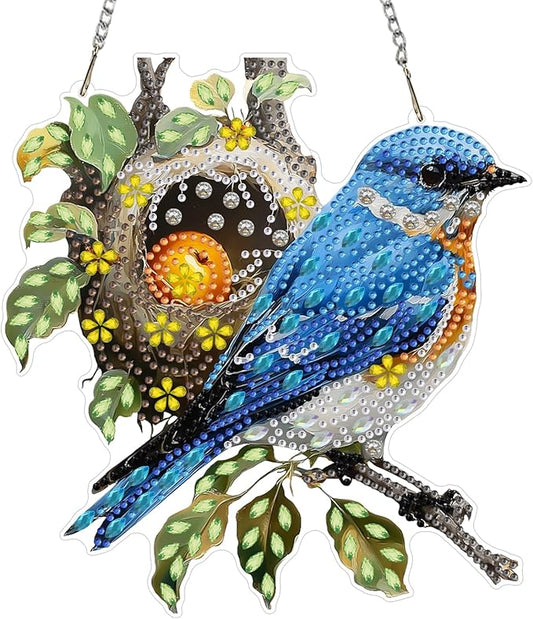 AIRDEA Hanging Diamond Painting Kits Bird,Special Shaped Diamond Art Kits for Beginner Nest and Bird Gem Art Pendant Decor,7.87x7.52in