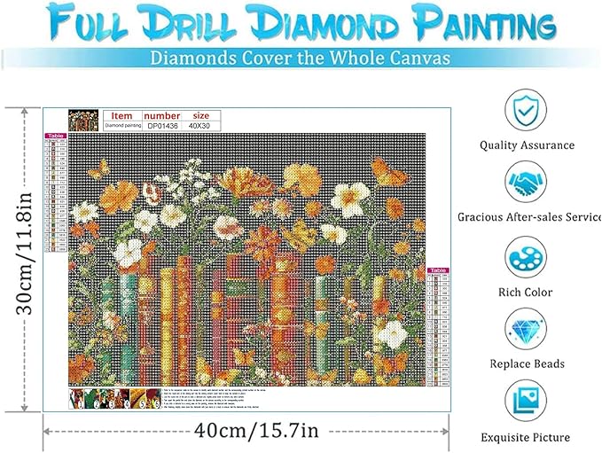 EIBEILI Book Diamond Painting Kits for Adults, Flower 5D Diamond Art Kits for Beginner, DIY Full Drill Round Diamond Dots Gem Art and Crafts for Home Decor and Gift 16x12 Inch
