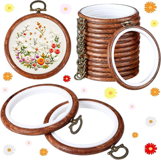 burbell 15 pcs 6 inch round embroidery hoops frame circle rubber hoops ring display cross stitch ornament imitated wood frame kits for spring gifts valentines day craft sewing diy hanging gifts