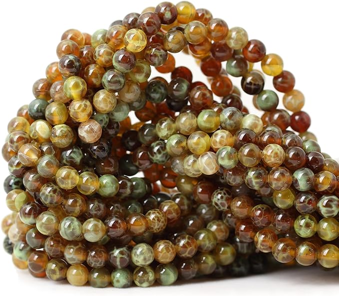 60PCS 6mm Antique Style Dragon Vein Agate Gemstone Round Loose Beads for Jewelry Making