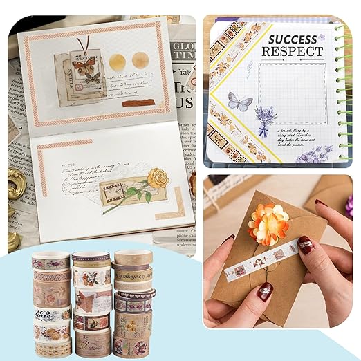 Beadthoven 20 Rolls Vintage Flower Washi Tape Set, 5/10/15/20/25mm Rustic Floral Decorative Tape Assorted Masking Tape Decor Sticker for Scrapbooking Bullet Journal Planner Present Wrapping DIY Craft