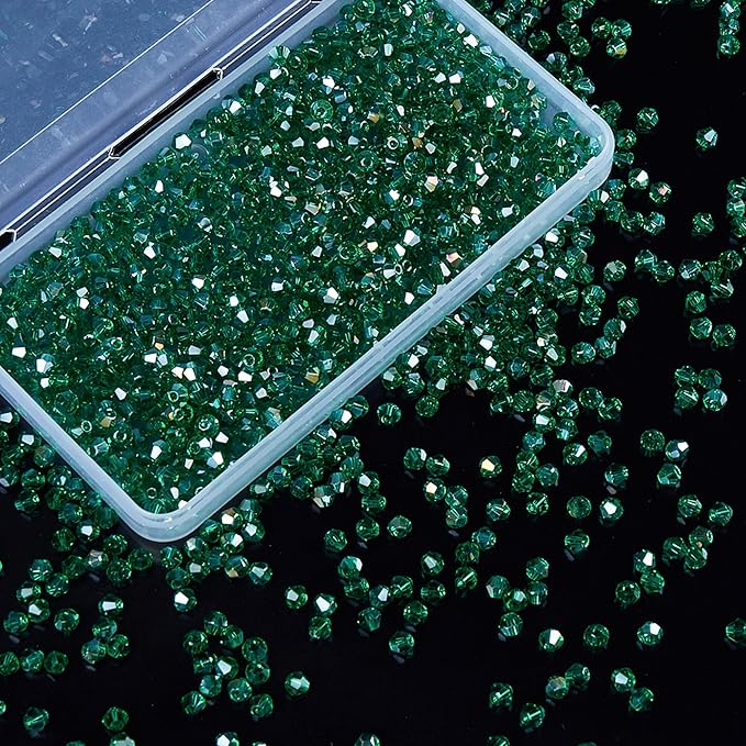 laopottbeads 1100pcs 4mm bicone crystal glass beads for jewelry making, sparkling mini beads for suncatchers, diy bracelets & craft projects (malachite green)