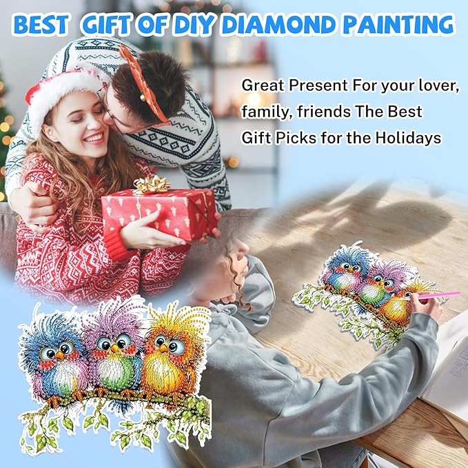 Bowetile Birds Diamond Art Hanging Kits for Adults, 5D Special Shape Diamond Painting Window Pendant Kits, Animal Gem Art Suncatchers Painting Ornament for Home Garden Wall Decor