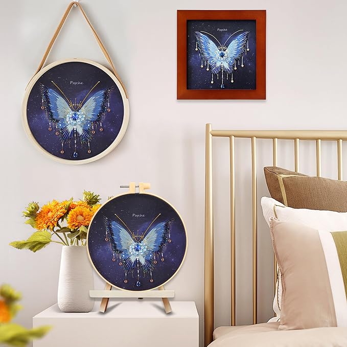 Craftreasure Embroidery Kit for Adults, Butterfly Needle Point Kits Adults Beginner Include Embroidery Beads Threads for Craft Lover Hand Stitch with Embroidery Skill Technique（Blue-Intermediate）