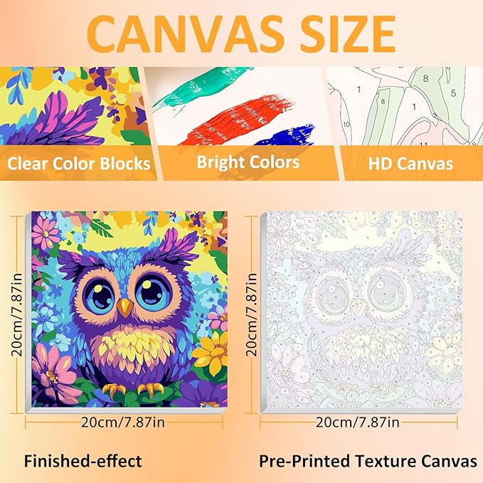 Owl Paint by Numbers Kit for Kids with Frame, Owl Paint by Numbers for Kids Ages 4-8-12, DIY Acrylic Oil Painting for Home Wall Art Decor Gift 7.8x7.8 inch (with Frame Easel)