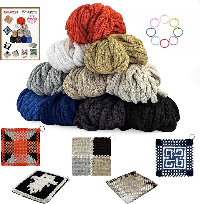 OYACH 10inch Cotton Weaving Loom Refill Loops,400pcs Potholders Loom Loops,Cotton Loops for Pot Holders,Loop Bands with Hooks for Adults Kids DIY Potholder Crafts(Neutral 10 Colors,Loom not Included)