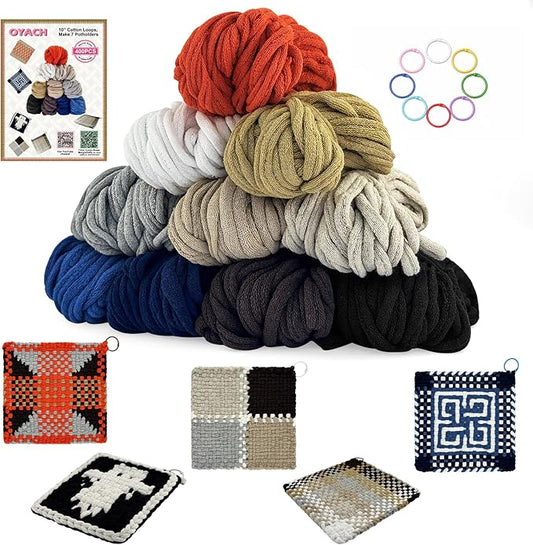 OYACH 10inch Cotton Weaving Loom Refill Loops,400pcs Potholders Loom Loops,Cotton Loops for Pot Holders,Loop Bands with Hooks for Adults Kids DIY Potholder Crafts(Neutral 10 Colors,Loom not Included)