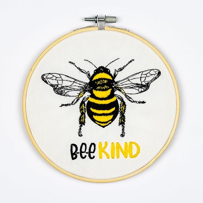 DUTCH STITCH BROTHERS Bee Kind Embroidery Starter Kit with Pattern and Instructions. Stamped Embroidery Kits with Embroidery Clothes with Pattern. 6" Embroidery Hoop