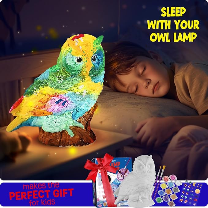 paint your own owl lamp kit, art supplies painting kits for kids 6-12, arts and crafts for kids ages 8-12, owl toy girls boys halloween birthday christmas gifts ages 3 4 5 6 7 8 9 10 11 12+