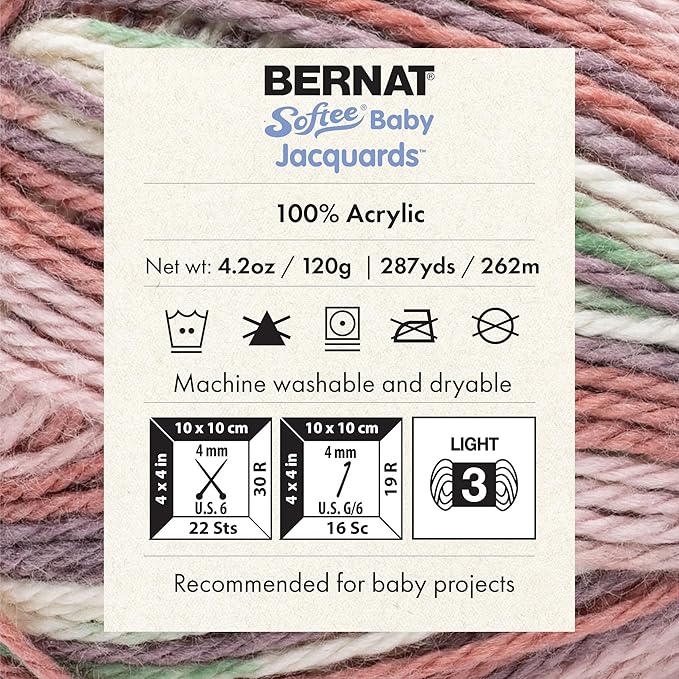 Bernat Softee Baby Jacquards River Ripples Yarn - 3 Pack of 4.2oz/120g - Acrylic - #3 DK (Light) - 287 Yards - Knitting & Crochet