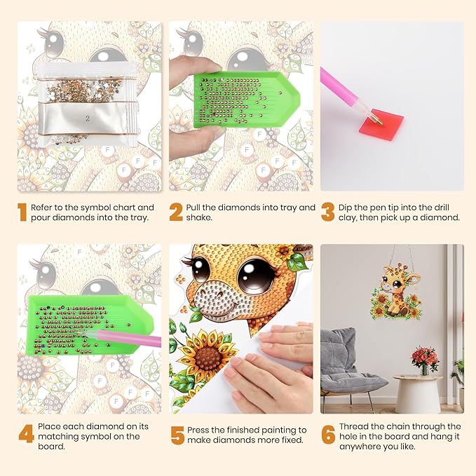 MXJSUA Giraffe Sunflowers Diamond Art Hanging Kits for Adults Beginners, DIY Acrylic Special Shaped Crystal Diamond Gem Drills Pendant Art Painting Ornament for Home Wall Decor Gift