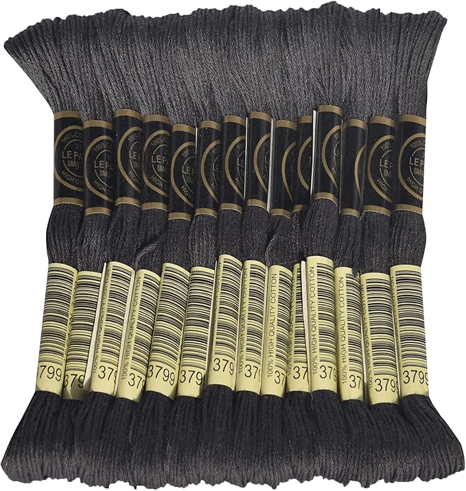 LE PAON Embroidery Floss, 14-Pack Six Strands 100% Long Staple Cotton Embroidery Thread, 8.7-Yard，Color Number：3799, Very Dark Pewter Grey