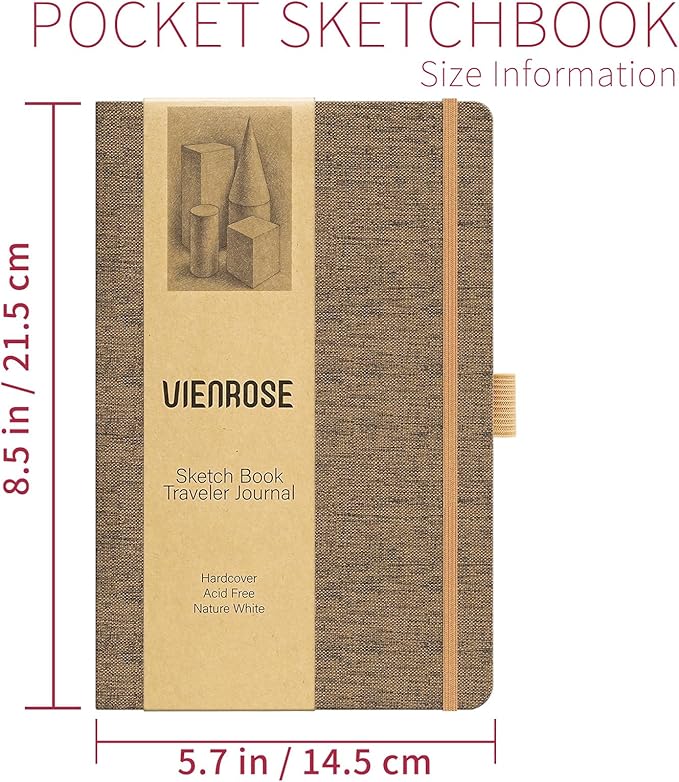 Vienrose 8.7"x5.7" Sketch Books, Linen Cover Hardbound Sketching Book with Acid-Free Paper, Drawing Pad for Kids, Beginners & Professionals, Art Supplies for Adults & Students(Brown, 60 Sheets)