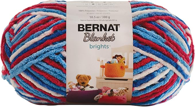 BERNAT BLANKET BRIGHTS YARN 300G 10.5 OZ, RED, WHITE AND BOOM