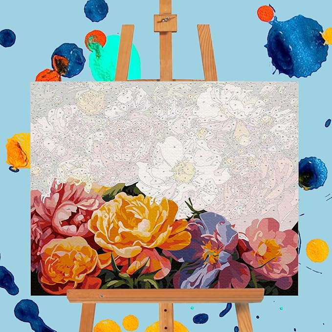 Offito Paint by Numbers Kit for Adults - Flowers Acrylic Adult Paint by Number Kits on Canvas for Beginner, Floral DIY Oil Painting by Numbers for Adults Kit, Perfect for Home Decor Gift 16"x20"