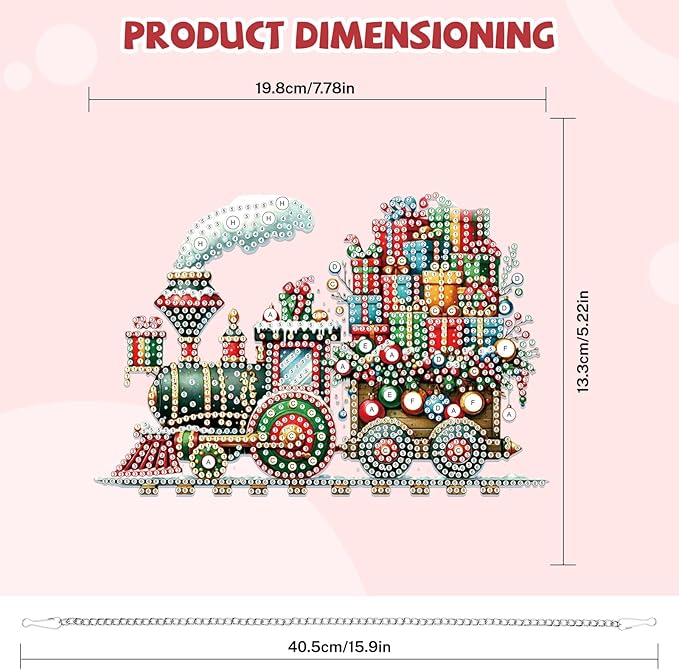 Bowetile Christmas Train Diamond Art Hanging Kits for Adults, Diamond Art Suncatchers, 5D Special Shape Diamond Painting Pendant Window Ornament Christmas Gifts for Home Door Wall Decor