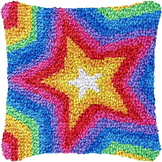 Puzamen Latch Hook Pillow Kits for Adults Beginner Christmas with Pre-Printed Canvas Rug Needlework Pillowcase Making Kit Home Arts Crafts Sofa Decoration