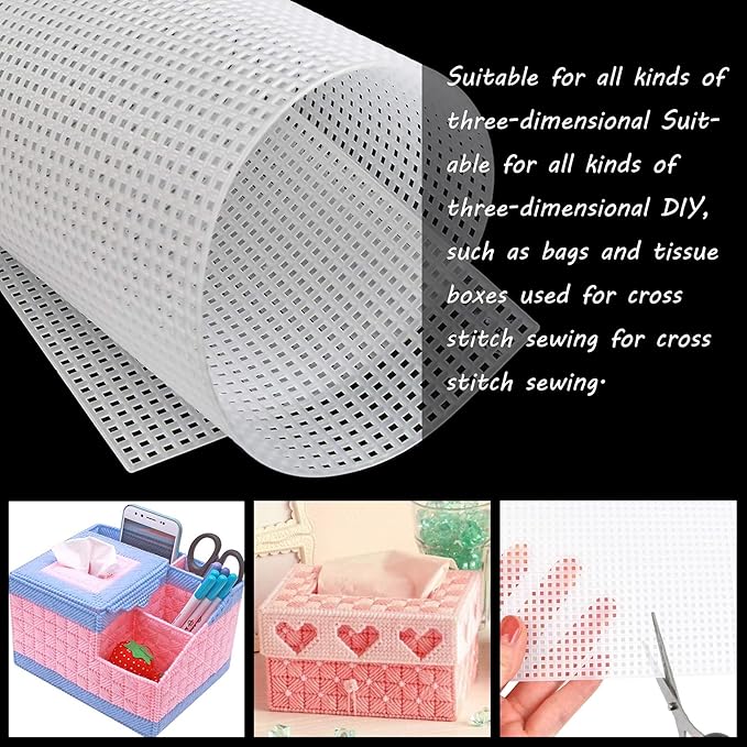 Allazone 45 PCS Mesh Plastic Canvas Sheets Kit, 3 Shape Clear Plastic Canvas, 12 Color Acrylic Yarn for DIY Crafts Embroidery Cross Stitch, Acrylic Yarn Crafting, Knit and Crochet Projects