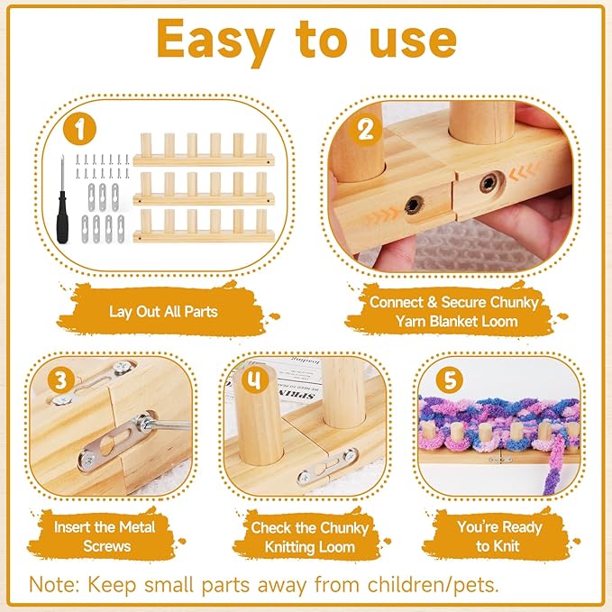 Wooden Loom Kit for Blankets, Aeelike 39 inch DIY Handmade Extra Jumbo Chunky Yarn Crochet Knitting Tool Making Blanket for Adults Beginners, Gift for Crafts Lover