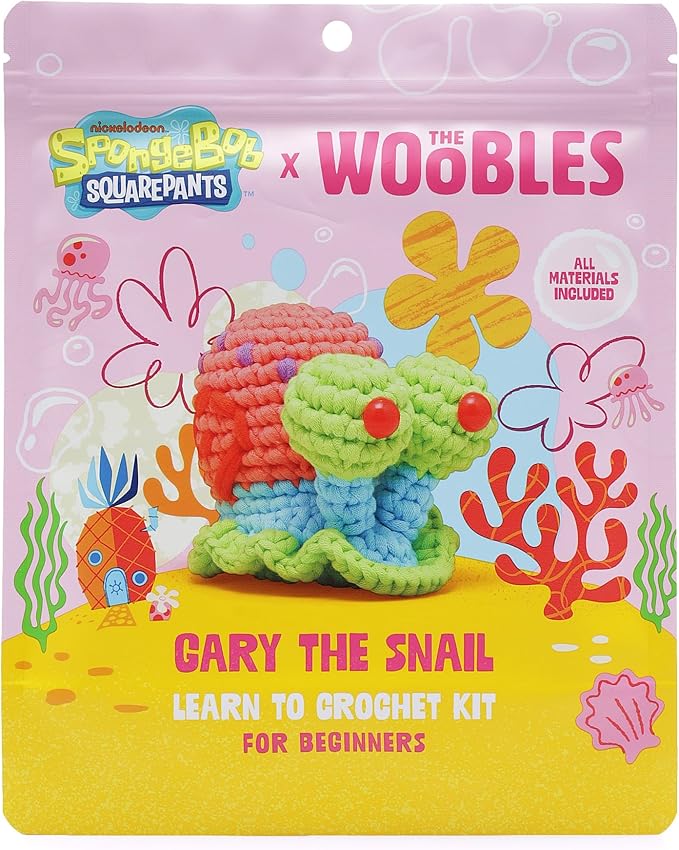 The Woobles Crochet Kit for Beginners – Spongebob Squarepants Craft Kit with Easy Peasy Yarn for Adults & Young Crafters, As Seen On Shark Tank, Step by Step Video Tutorials (Gary The Snail)