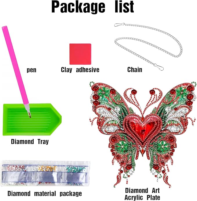 LOMSIOY Diamond Art Hanging Kit for Adult, Butterfly Front Door Sign Window Hanging for Outdoor, Animal Double Sided Summer Decor Suncatcers for Porch, Pendants for Garden Wall （8x8 Inch