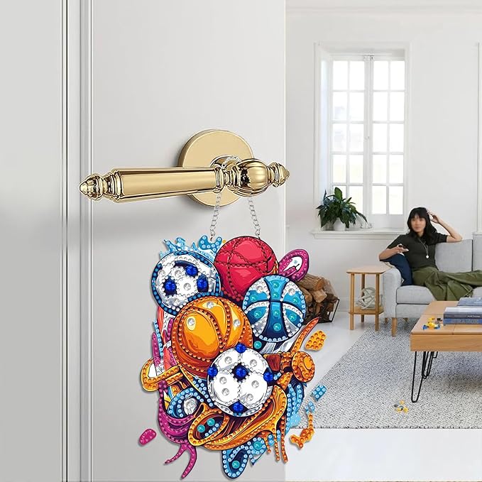 Hanging Diamond Art Ornament Basketball Soccer Kits for Adults – Special Crystal Double Sided Pendant, Balls Diamond Painting Acrylic Board Window Pendants Home Wall Hanging Decor 5.9x7.5 inch