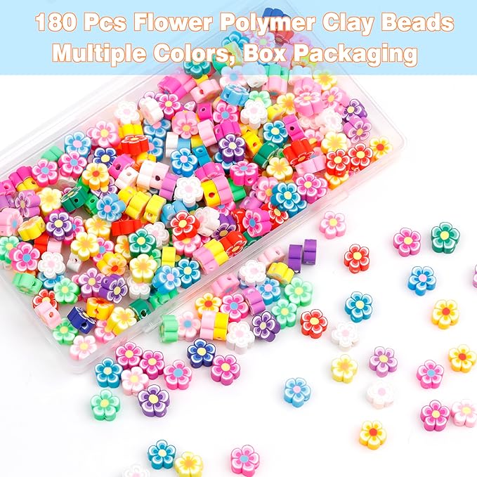 Flower Polymer Clay Beads Bracelet Making Cute Fun Spacer Beads for Jewelry Making, 180pcs Beads for Necklace Bracelets Earrings Key Chains Making DIY Accessories for Women