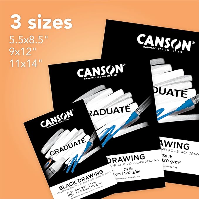 Canson Graduate Black Drawing Pad, Foldover, 5.5x8.5 inch, 20 Sheets | Artist Paper for Adults and Students - Drawing, Sketching and Art Journaling
