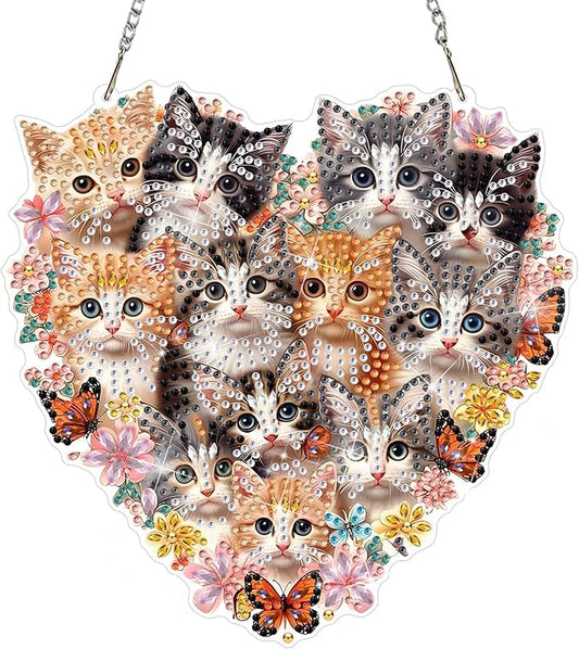 DOMROM Cat Diamond Art Hanging Kits for Adults Beginner, Special Shaped Crystal Diamond Painting Cat Pendant, DIY Diamond Art Suncatchers Animal for Home Garden Wall Decor Gift