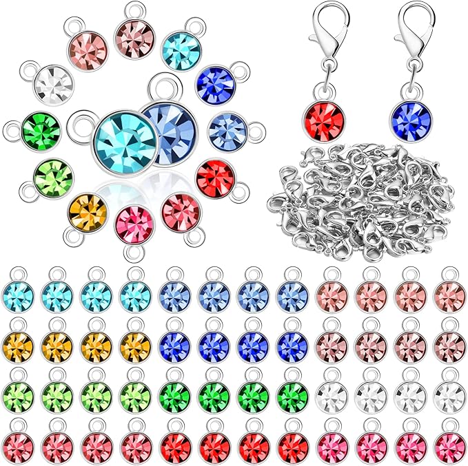 Sureio 120 Pcs Birthstone Charms for Jewelry Making Handmade DIY Crystal Birthstone Beads Bling Round Charms Bracelet Enamel for Birthday Jewelry Making Earrings Accessory (Multiple Color)