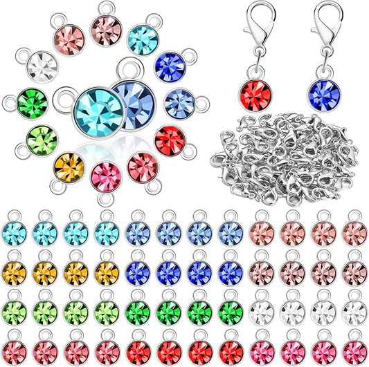 Sureio 120 Pcs Birthstone Charms for Jewelry Making Handmade DIY Crystal Birthstone Beads Bling Round Charms Bracelet Enamel for Birthday Jewelry Making Earrings Accessory (Multiple Color)