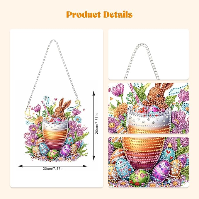 RICUVED Easter Diamond Art Hanging Kit for Adult, Drink Special Shaped Diamond Painting Pendant Kit, Eggs Art Suncatchers Double Sided Hanging Acrylic Window Ornament for Home Garden Decor