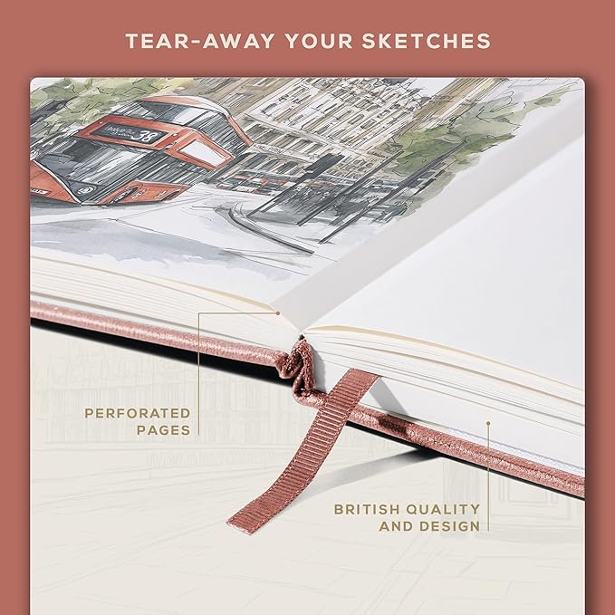 Beechmore Books Square Mixed Media Sketchbook - 8x8 Inch Professional Art Journal, 160 GSM / 98 lb Ivory Paper, Perforated Pages, Vegan Leather Hardcover, Lay-Flat Design for Drawing & Doodling