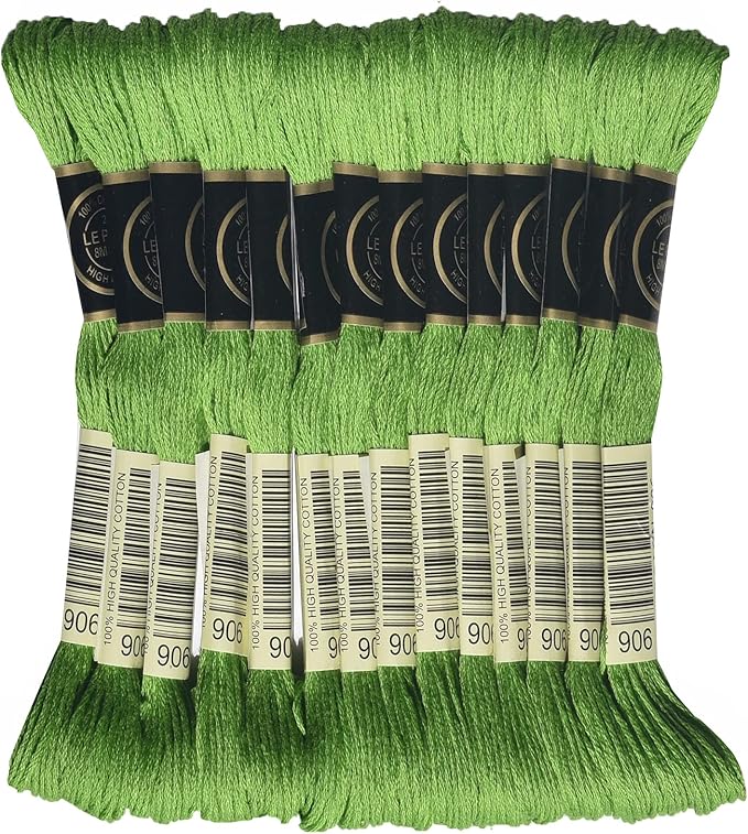 14-Pack Embroidery Floss, Six Strands Embroidery Thread ，8.7-Yard/skeins，100% Long Staple Cotton Color Number：906，Medium Parrot Green
