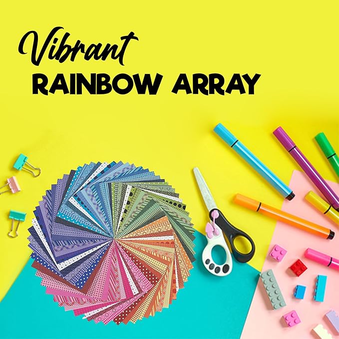 Fun Express Scrapbook Paper 12x12 - 100 Sheets Rainbow Craft Paper Pack with Patterned Designs | Acid Free Scrapbooking Supplies Kit for Adults, Kids | Decorative Paper for Card Making