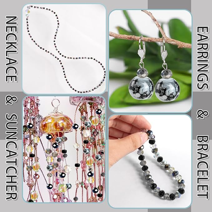 636pcs glass beads for jewelry making - black craft crystal beads with loose beads sparkly faceted beads hole drilled diy for bracelets craft earrings bracelet necklace jewelry making