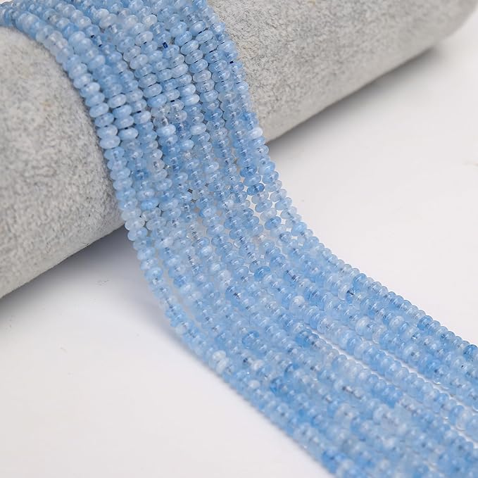 2 Strands (300PCs) Aquamarine Rondelle Beads, 2 * 4mm Gemstone Loose Spacer Abacus Disk Beads for DIY Bracelet Necklace Earrings Jewelry Making, Craft Supplies Beading Kit