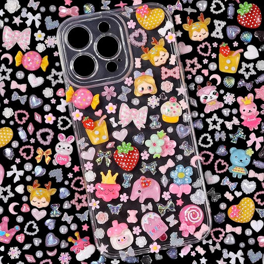 Junk Case Charms Kit, Junk Phone Case Charm, Flatback Cartoon Animal Lollipop Candy Strawberry Flower Cute Slime Charms for DIY Crafts, Scrapbooking, Jewelry Making-S5