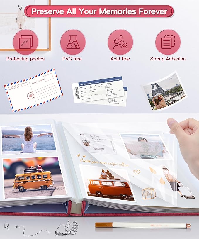 Popotop Photo Album Self Adhesive Scrapbook Album for 4x6 5x7 8x10 Pictures DIY Photo Book as Scrapbooking Supplies Kits, Birthday Gifts for Women Mom Wedding Baby Family Travel