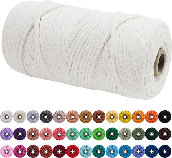JeogYong Single Strand Macrame Cord 4mm x 109 Yards (328 Feet) Soft Cotton Rope Macrame Yarn 4 mm Macrame Cord, Macrame Supplies for Crafts Wall Hangings Plant Hangers Decorations (Natural)