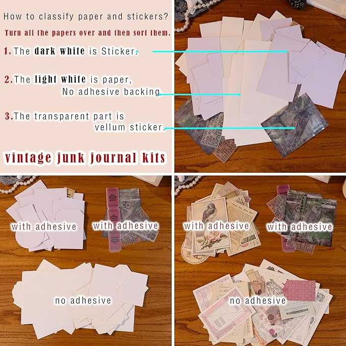 CATaireen Vintage Junk-Journal Mixed Paper Scrapbooking Embellishments Set Retro Journaling Decoupage Stickers Textured Packaging Decorative Cards Tags Kit (Old Photos 4)