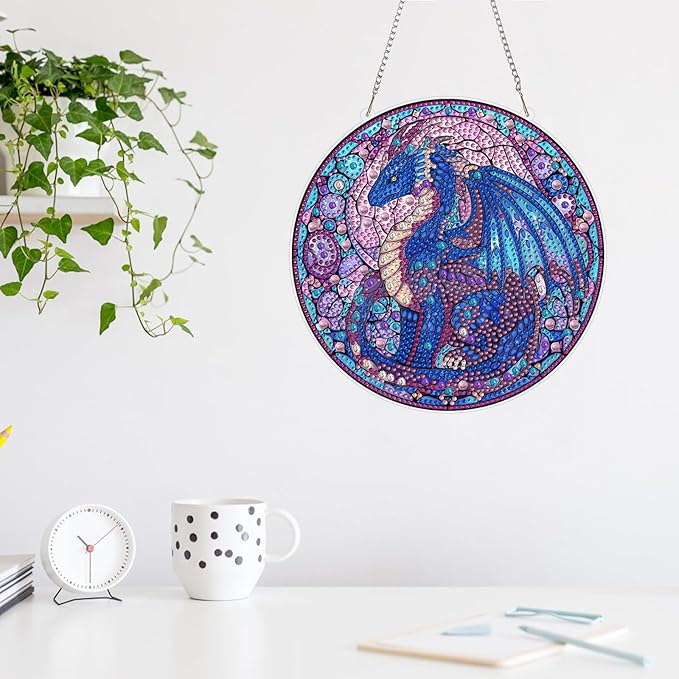 MAXBYE Dragon Diamond Art Kits for Adults Hanging Ornament, DIY Special Crystal Diamond Painting kit, Double Sided Painting Kits for Beginners Gift Wall Home Decoration 8×8 Inch
