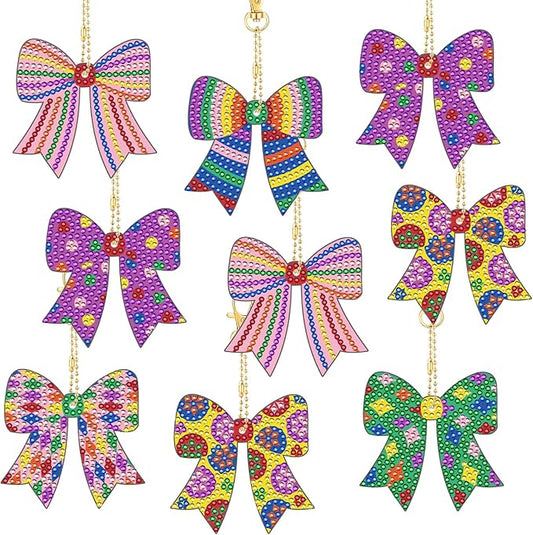 Cinrobiye 12 Pieces Christmas Diamond Painting Keychains Kits with Tools Christmas Diamond Art Hanging Ornaments DIY Xmas Refrigerator Decor Craft Kits for Holiday Party (Bow)