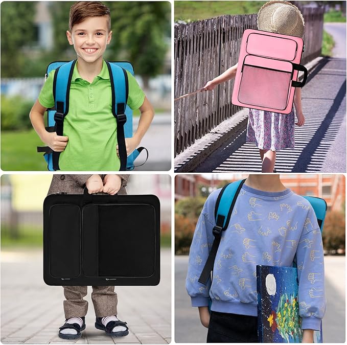 Art Portfolio Kids Artwork,Art Bag15 X 18 For Child Artwork 8K Organizer,A3 portfolio Case For Carrying Artwork With Tote And Backpack (Black)