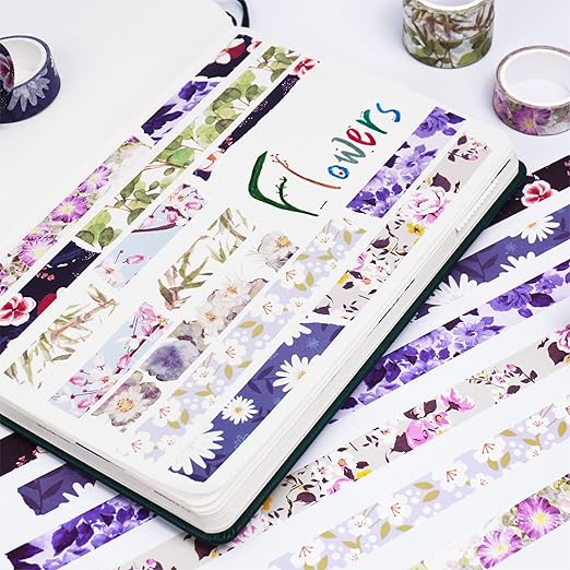 YUBBAEX 10 Rolls Spring Flowers Washi Tape Set Masking Decorative Tapes (Cold Tone)