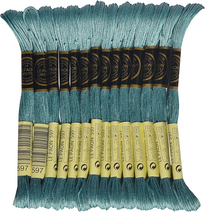 LE PAON Embroidery Floss, 14-Pack Six Strands 100% Long Staple Cotton Embroidery Thread, 8.7-Yard，Color Number：597, Turquoise